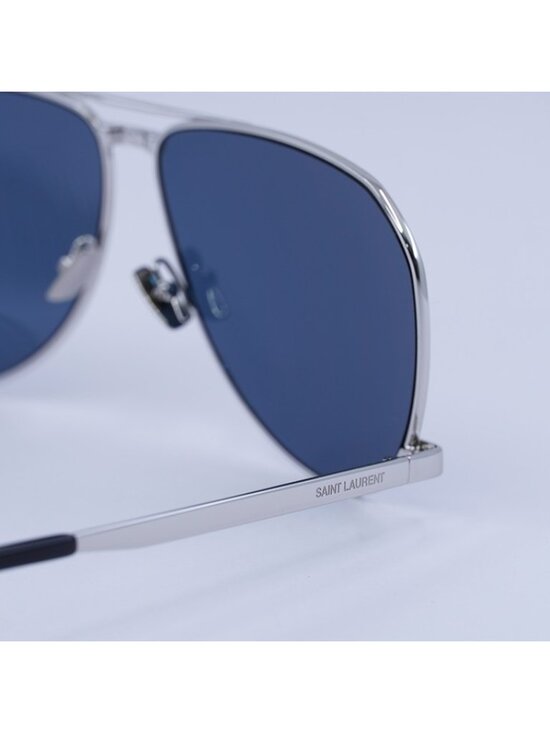 Saint Laurent SL690 DUST 003 Sunglasses Silver Aviator Frame, Blue Lenses main image 5